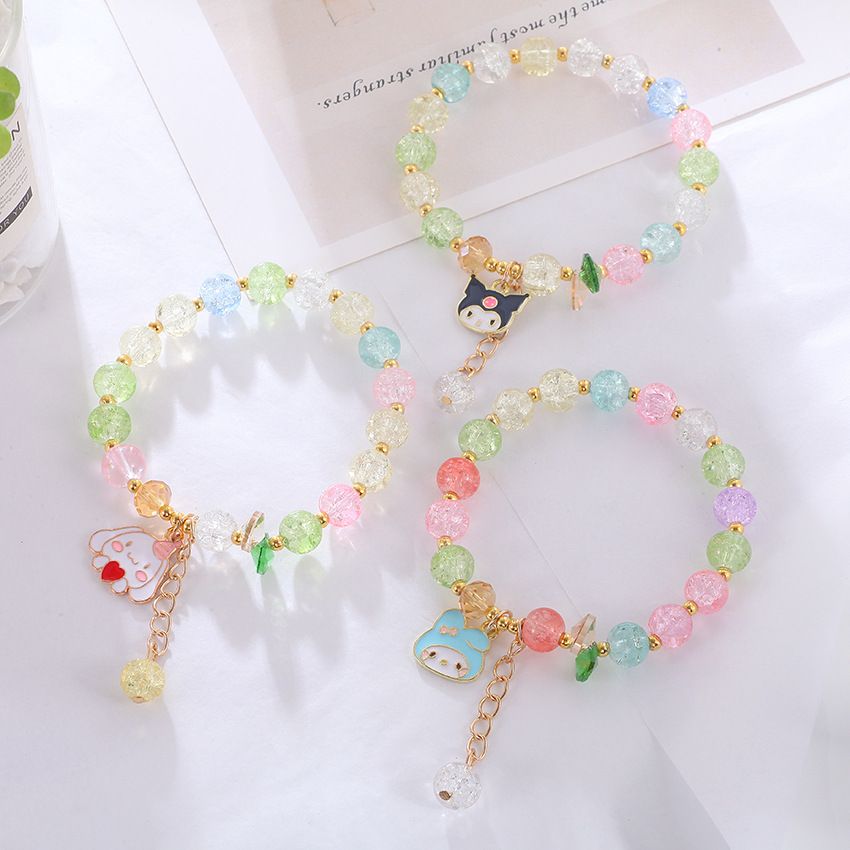 Kawaii Bracelets Kuromi Cinnamoroll Crystal Beads Bracelet Set Cute Cartoon Elastic Beaded Pearl Bracelets Jewelry for Women Friendship Christmas Stocking Stuffers for Girls