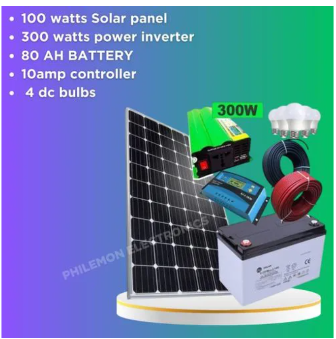 Solarmax Special All-Weather Solar Panel Full Kit – 100W Solar Panel + 80AH Battery + 10A Solar Charge Controller + FREE Bulbs