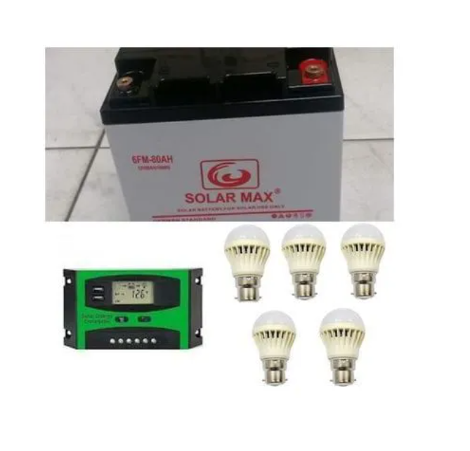 80ah Solar Battery + Bulb + 10amps Solar Charge Controller