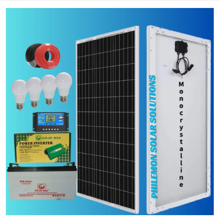Solarmax Solar Full Kit 300w Solar Panel + 200AH Battery + 1000w Inverter + 30 Amp Controller + 4 Led Bulbs