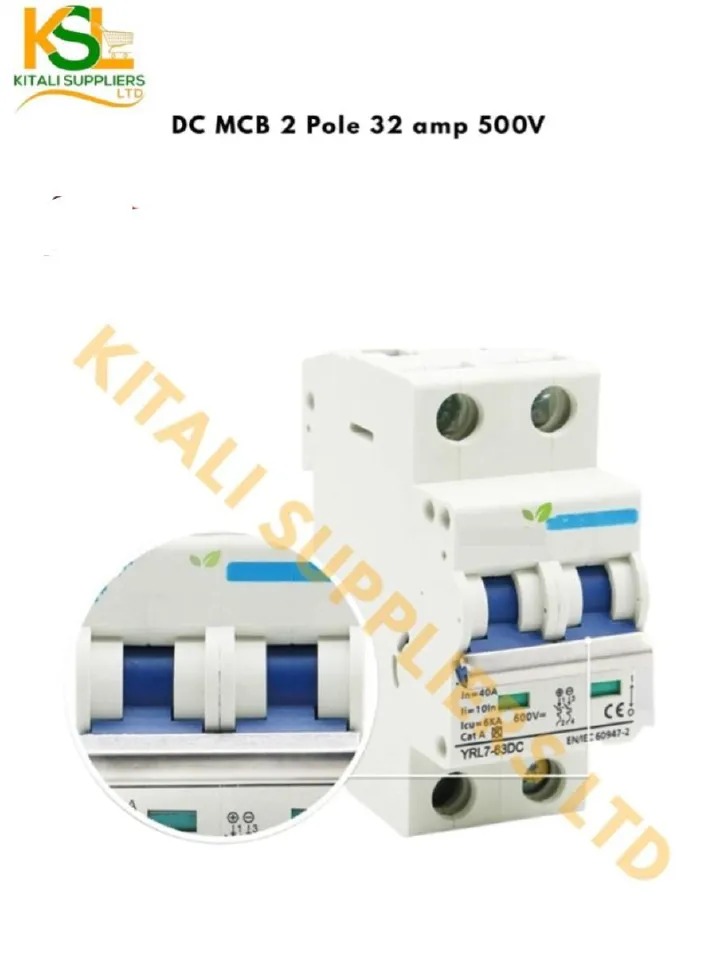 DC MCB 2 Pole 32A – 500VA Circuit Breaker for Solar Systems, Overload & Short Circuit Protection