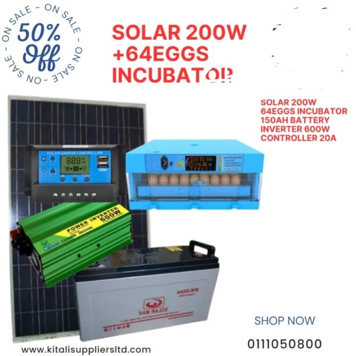 Complete Solar Kit for 64-Egg Incubator – 200W Panel, 150Ah Battery, 600W Inverter & 20A Controller