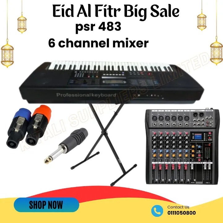 Special Offer – 483 Keyboard + 6 Channel Mixer + Keyboard Stand + Speakon & Jack Cables + Aerial