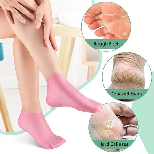 Silicone Moisturizing Socks Anti Slip Aloe Socks for Dry Cracked Feet Women & Softening Dry Cracked Feet Rough Skins, Calluses, Spa Gel Socks Foot Care After Pedicure-2 pair