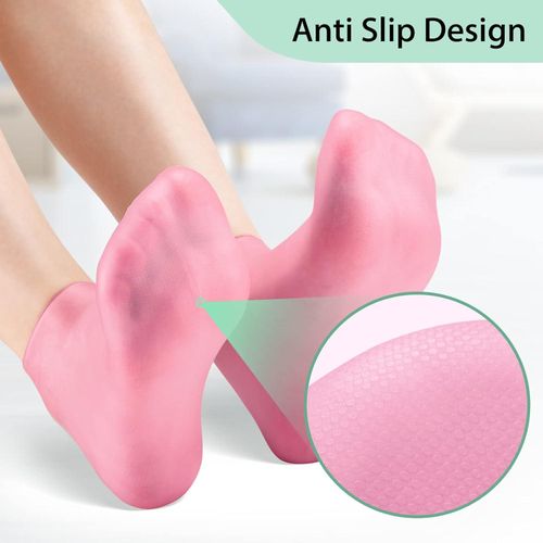 Silicone Moisturizing Socks Anti Slip Aloe Socks for Dry Cracked Feet Women & Softening Dry Cracked Feet Rough Skins, Calluses, Spa Gel Socks Foot Care After Pedicure-2 pair