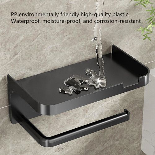 Toilet Paper Holder with Storage Shelf Simple Installation Self-Adhesive Roll Paper Rack Mobile Phone Holder Bathroom Organizer