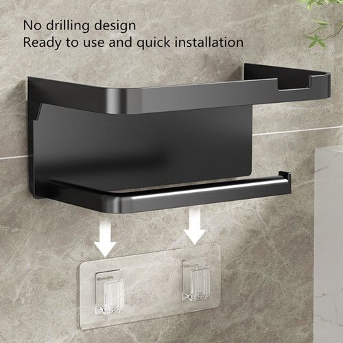Toilet Paper Holder with Storage Shelf Simple Installation Self-Adhesive Roll Paper Rack Mobile Phone Holder Bathroom Organizer