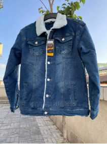 Men's Plus Cotton Warm Fur Collar Denim Fashion Men Woolen Jeans Jacket-BLUE