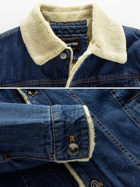 Men's Plus Cotton Warm Fur Collar Denim Fashion Men Woolen Jeans Jacket-BLUE
