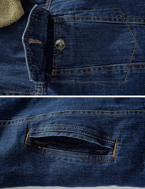 Men's Plus Cotton Warm Fur Collar Denim Fashion Men Woolen Jeans Jacket-BLUE