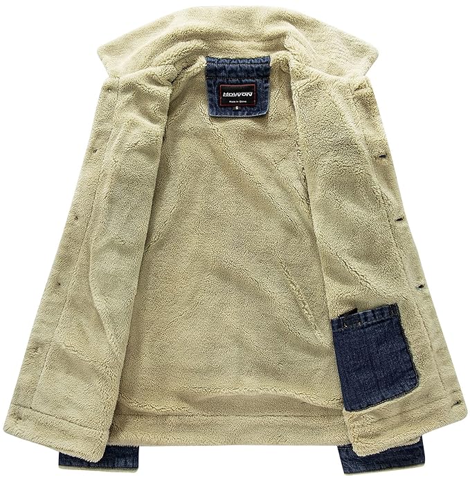 Men's Plus Cotton Warm Fur Collar Denim Fashion Men Woolen Jeans Jacket-BLUE