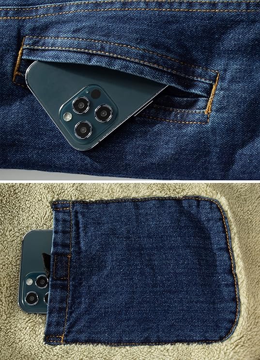 Men's Plus Cotton Warm Fur Collar Denim Fashion Men Woolen Jeans Jacket-BLUE