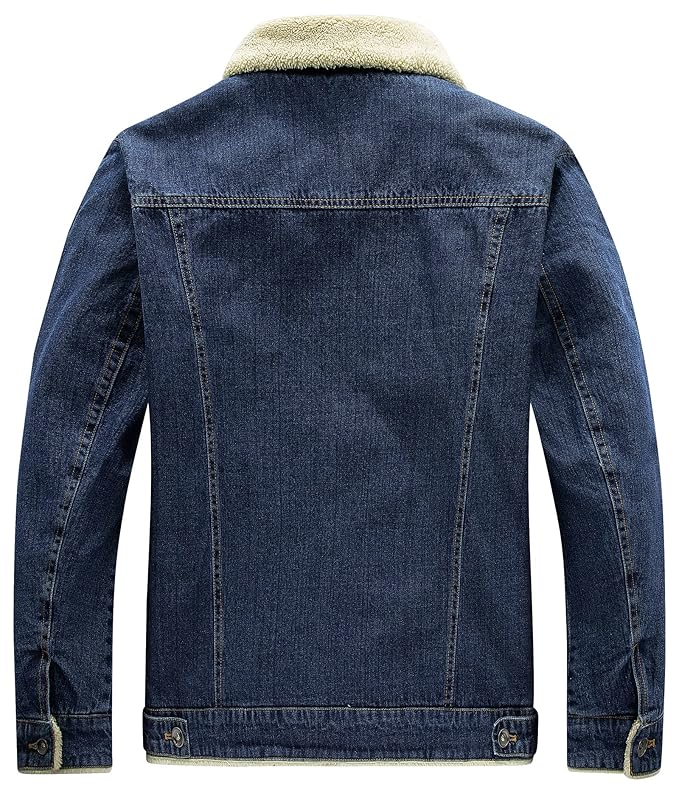 Men's Plus Cotton Warm Fur Collar Denim Fashion Men Woolen Jeans Jacket-BLUE
