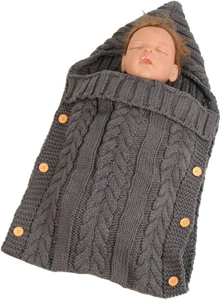 Fashion Knitted Crochet Hooded Sleeping Bag Newborn Baby Swaddle Blanket - White White as picture