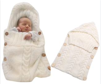 Fashion Knitted Crochet Hooded Sleeping Bag Newborn Baby Swaddle Blanket - White White as picture