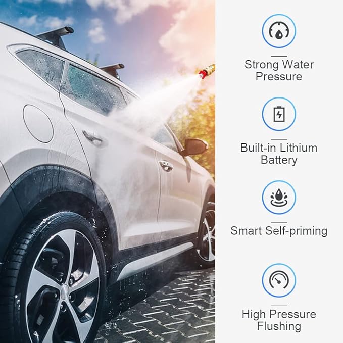 Portable Wireless Car Wash Spray Gun Machine – 48V High-Pressure Washer with 2 Rechargeable Lithium Batteries, Foam Pot, 5M Pipe & Dual Nozzles
