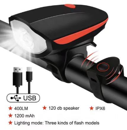 Bicycle Light Front Rechargeable Lamp 120DB Bike horn Light Headlight Waterproof LED MTB Cycling Flashlight Bike Accessories