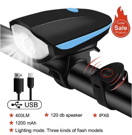 Bicycle Light Front Rechargeable Lamp 120DB Bike horn Light Headlight Waterproof LED MTB Cycling Flashlight Bike Accessories