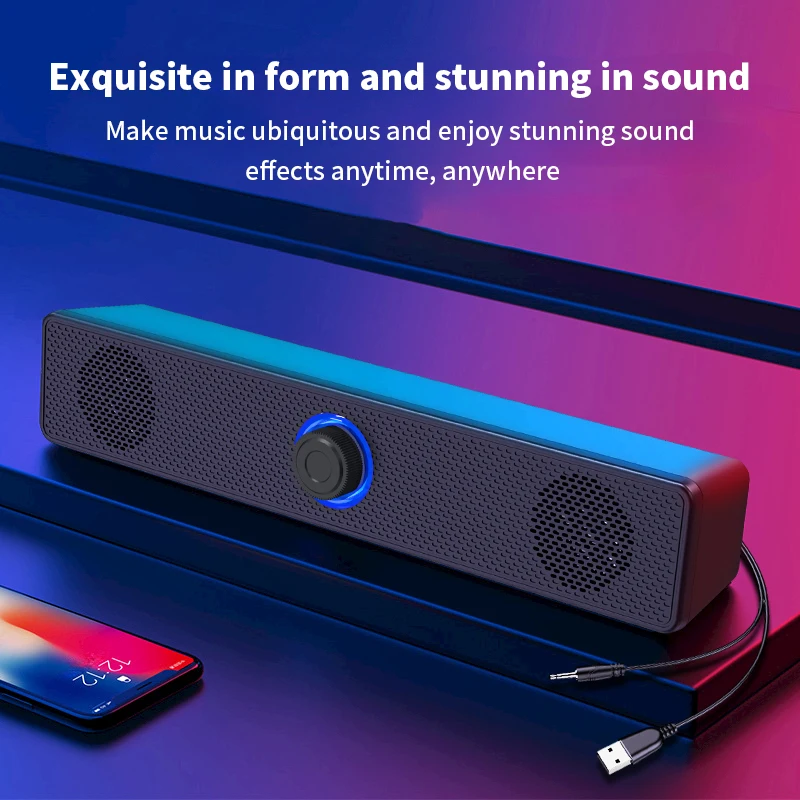 4D Surround Soundbar Bluetooth 5.0 Computer Speakers Wired Stereo Subwoofer Sound Bar for Laptop PC Home Theater TV Aux Speaker