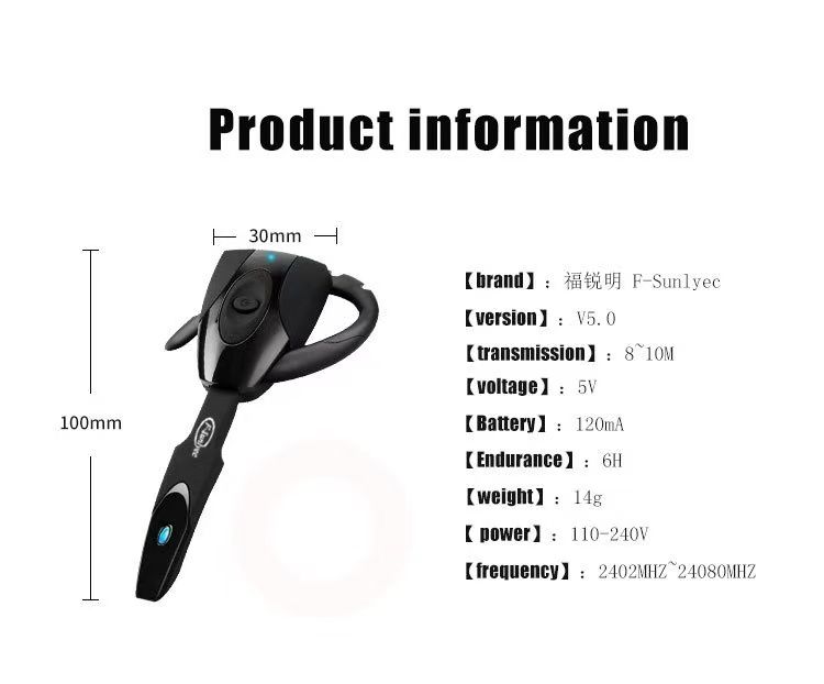 Business Bluetooth Earphone Hands free Wireless Headphone Earbuds Single Handsfree For Cycling Driving HD Call