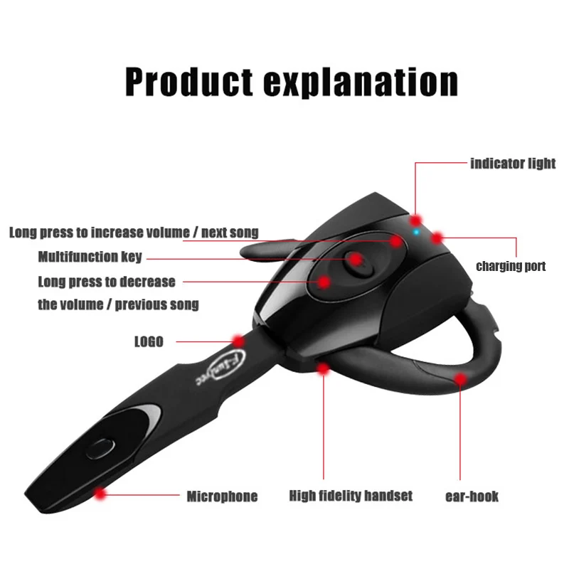 Business Bluetooth Earphone Hands free Wireless Headphone Earbuds Single Handsfree For Cycling Driving HD Call