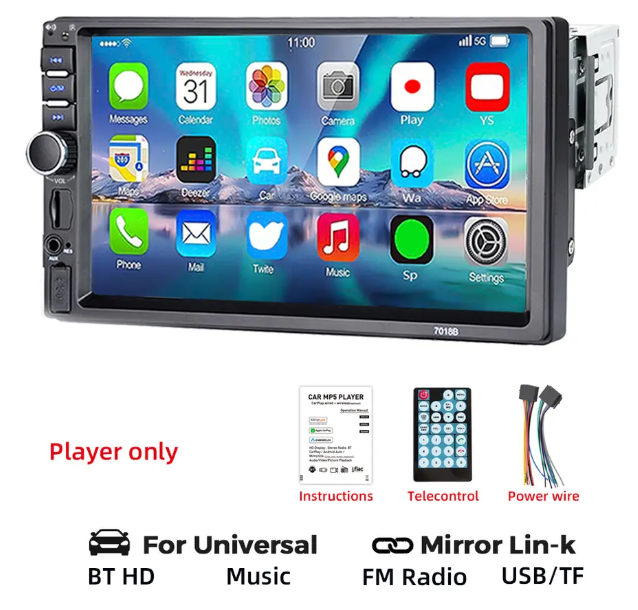 7 Inch Car Radio MP5 Multimedia Player Touch Screen FM ISO Power Aux Input Bluetooth USB Mirror Link Autoradio