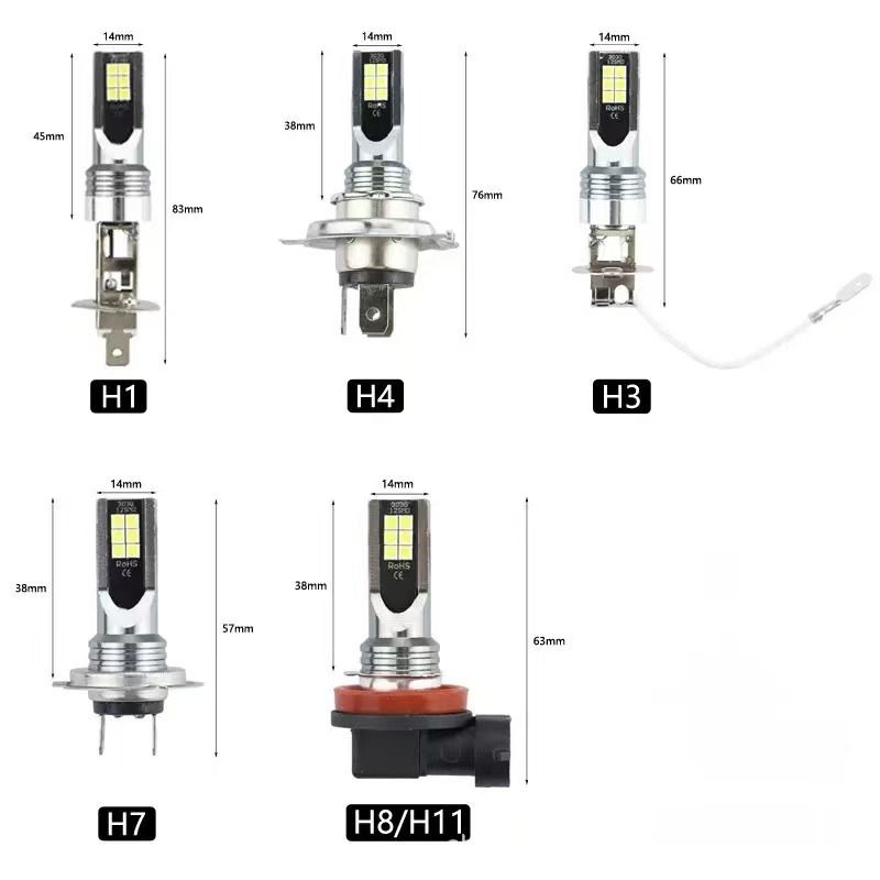 2Pcs LED Headlight H1 H3 H4 H7 H8/H11 Car Fog Light Bulbs Auto Driving Running Lamps 6000K White Super Bright