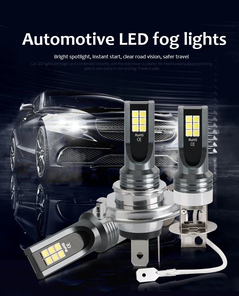 2Pcs LED Headlight H1 H3 H4 H7 H8/H11 Car Fog Light Bulbs Auto Driving Running Lamps 6000K White Super Bright