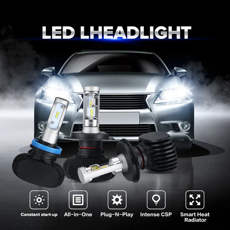 2pcs LED Car Headlight LED Bulb H1 H3 H4 H47 H8/H11 9005 LED Lights Car Canbus Headlamp Hi/Lo Beam Light Fog Lamp White 6000k