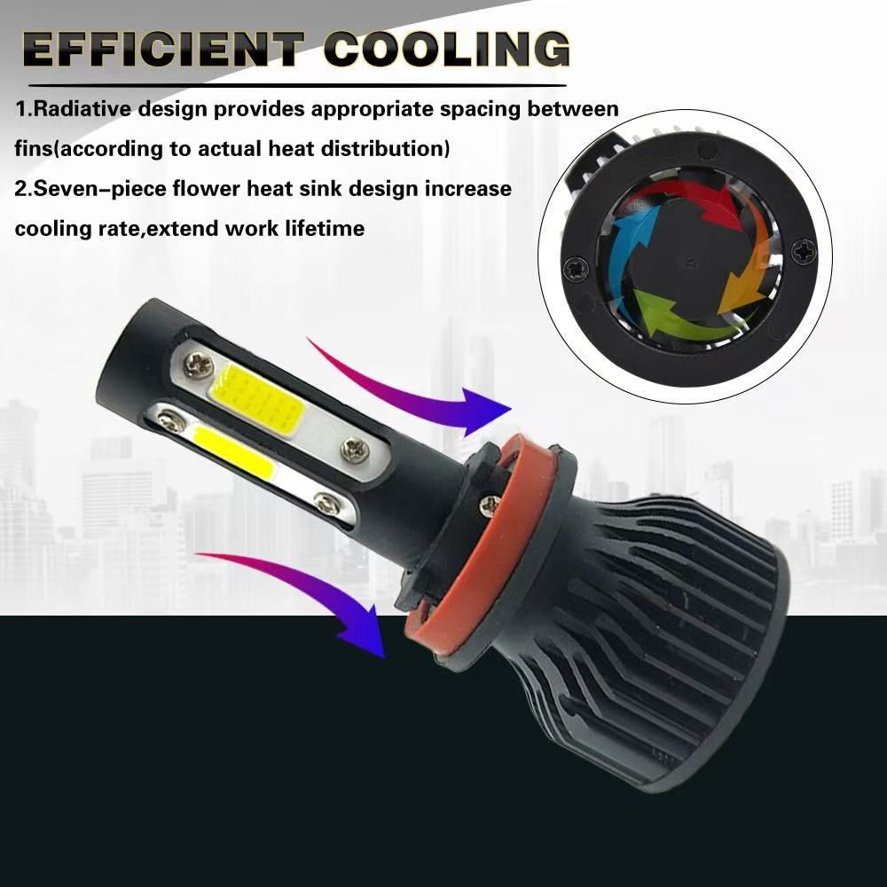 2PCS LED Headlight Bulbs For H8/H11 H4 H7 9005 9004/9007 6000K White Auto Headlamp 12V Four Luminous Faces