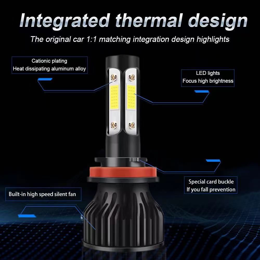 2PCS LED Headlight Bulbs For H8/H11 H4 H7 9005 9004/9007 6000K White Auto Headlamp 12V Four Luminous Faces