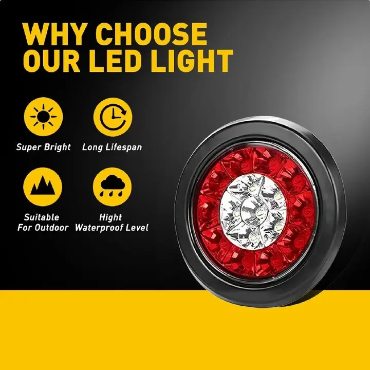 2pcs Round Brake Lights 12V 24V Truck Lights LED Warning Rear Taillight Trailer Side Marker Lamp Car Tail Light Parts