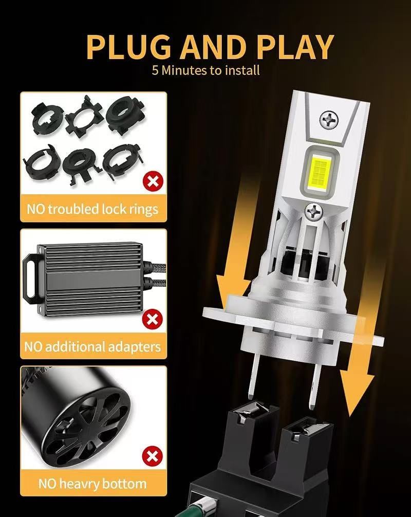2Pcs Mini H1/H7/H8/H11 LED Car Headlight Bulb CSP For Car Headlamp 12V White 6000K Auto Fog Lamps Led Turbo Automobile