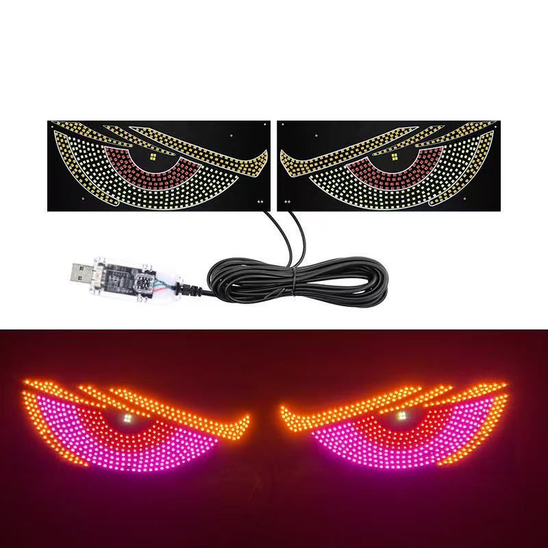 2pcs Devil's Eye Light RGB Dynamic Demon Eye Decorative Light Led Display Decor Pixel Panel Windshield Multi-Mode Lamp Car Truck