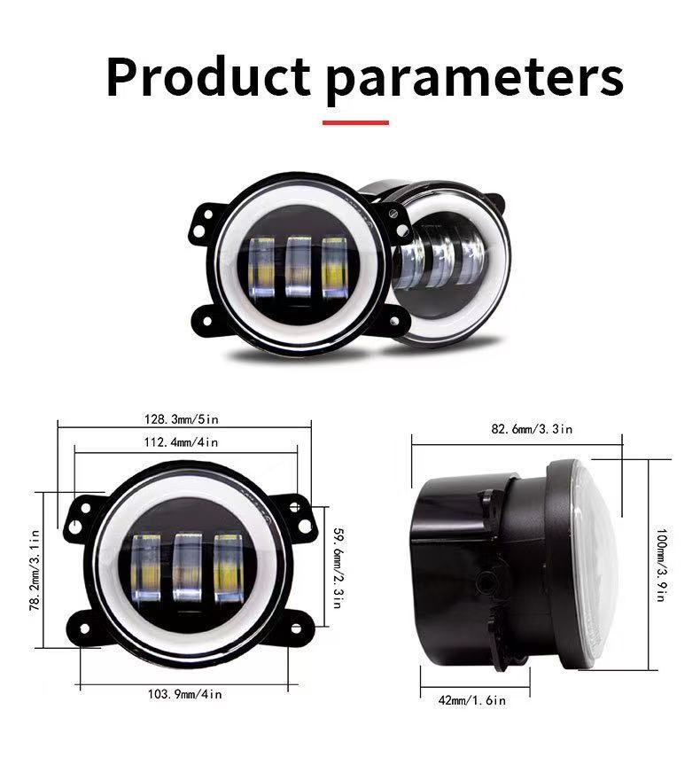 2PCS 4 Inch LED Fog Lights 12V 6000K White Halo Ring DRL Amber Turn Signal Lamp Jeep Wrangler JK TJ LJ Dodge Chrysler
