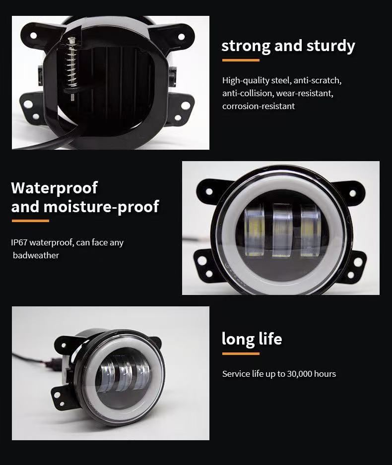 2PCS 4 Inch LED Fog Lights 12V 6000K White Halo Ring DRL Amber Turn Signal Lamp Jeep Wrangler JK TJ LJ Dodge Chrysler