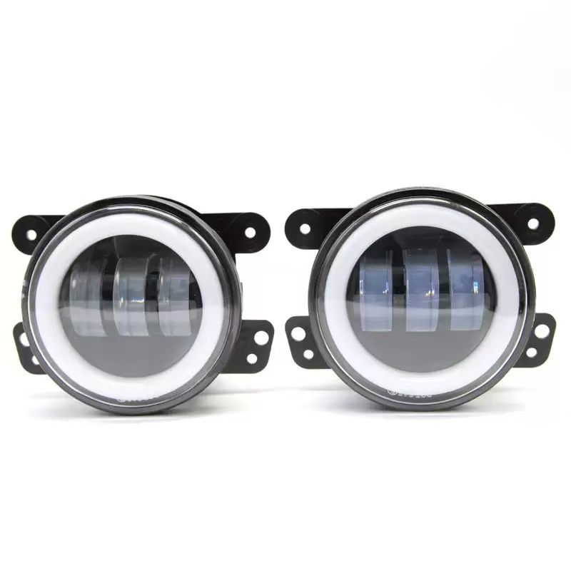 2PCS 4 Inch LED Fog Lights 12V 6000K White Halo Ring DRL Amber Turn Signal Lamp Jeep Wrangler JK TJ LJ Dodge Chrysler