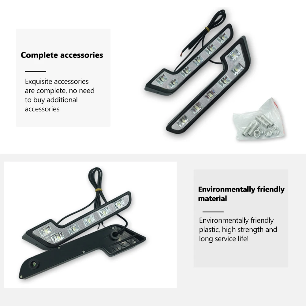 2Pcs Universal LED Car Daytime Running Light 6LED 12V 6000K White L-shaped DRL White Light 660LM Waterproof Driving Fog Lights Accessories