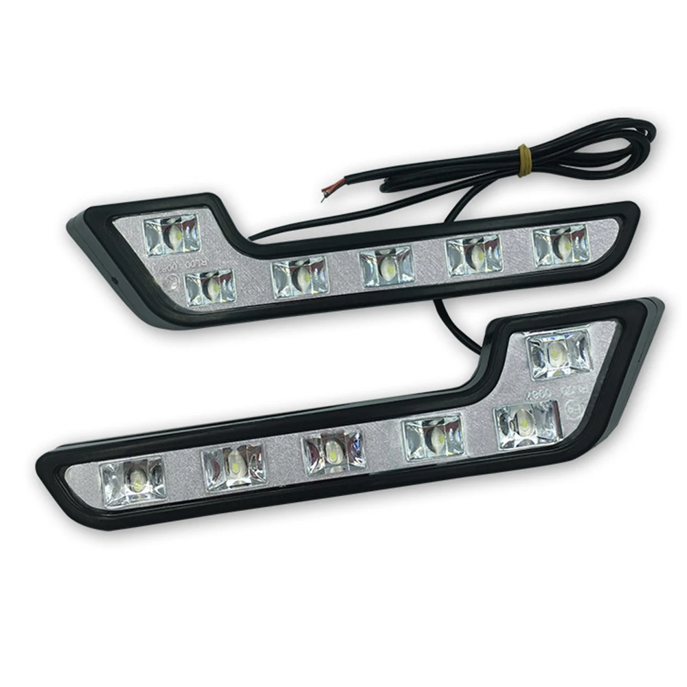 2Pcs Universal LED Car Daytime Running Light 6LED 12V 6000K White L-shaped DRL White Light 660LM Waterproof Driving Fog Lights Accessories