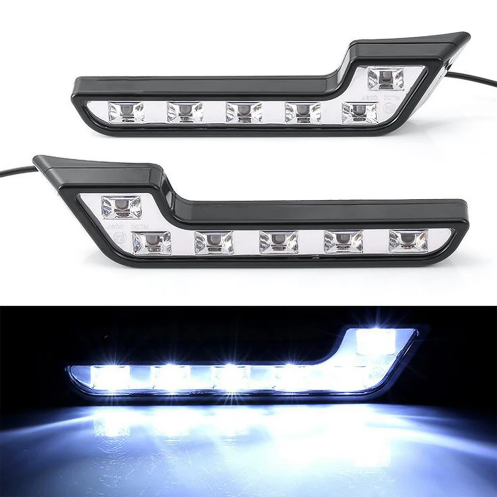 2Pcs Universal LED Car Daytime Running Light 6LED 12V 6000K White L-shaped DRL White Light 660LM Waterproof Driving Fog Lights Accessories
