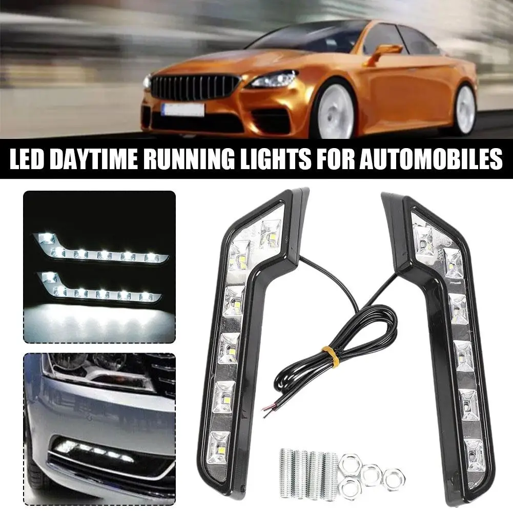 2Pcs Universal LED Car Daytime Running Light 6LED 12V 6000K White L-shaped DRL White Light 660LM Waterproof Driving Fog Lights Accessories