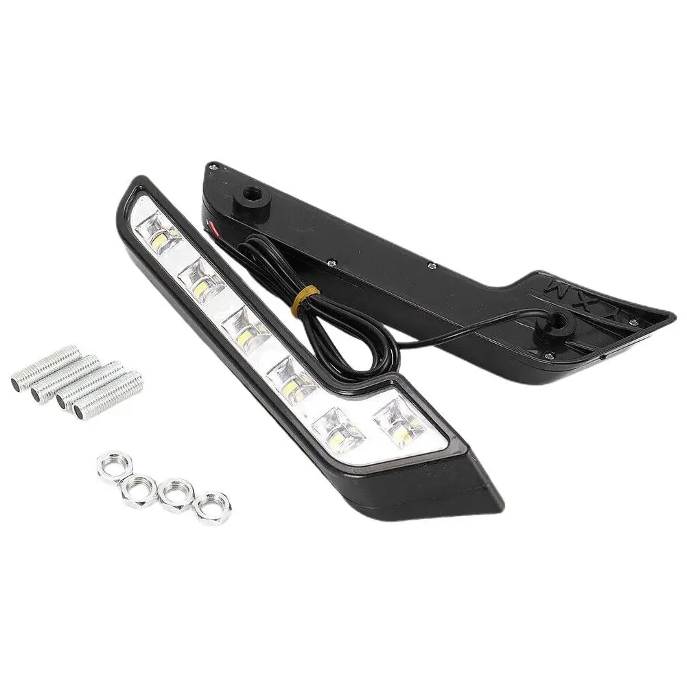2Pcs Universal LED Car Daytime Running Light 6LED 12V 6000K White L-shaped DRL White Light 660LM Waterproof Driving Fog Lights Accessories