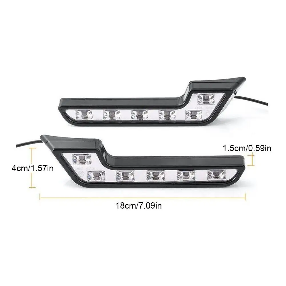 2Pcs Universal LED Car Daytime Running Light 6LED 12V 6000K White L-shaped DRL White Light 660LM Waterproof Driving Fog Lights Accessories