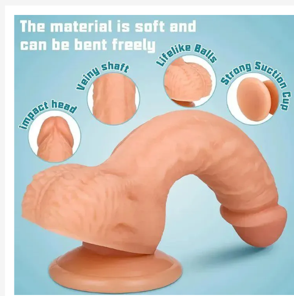 Dildo with Suction Cup for Hands-Free, Flexible Cock with Curved Shaft and Balls for Vaginal G-spot and Anal Play, Adult Sex Toy for Male & Female, Couples Dildo with Suction Cup for Hands-Free, Flexi