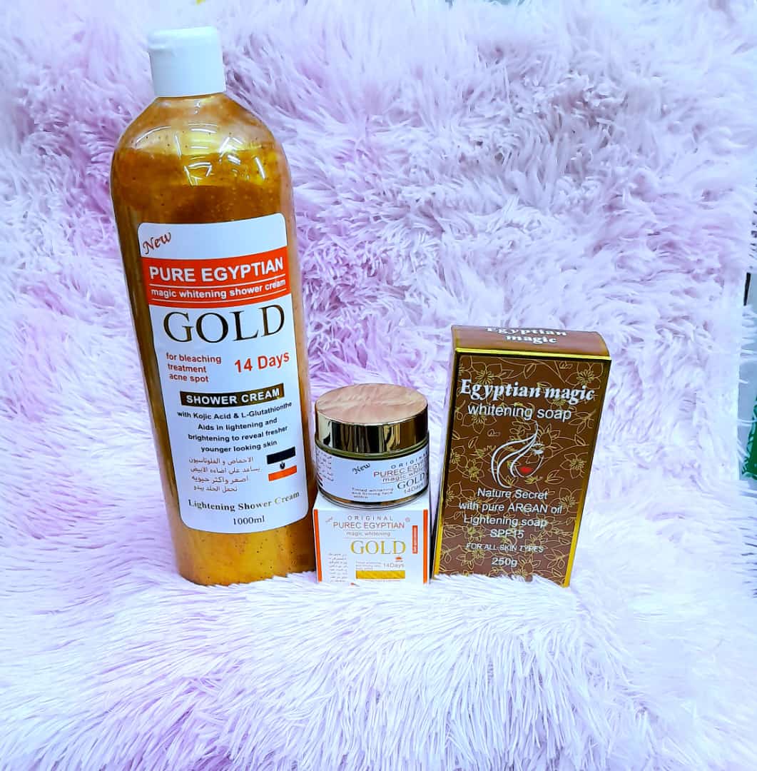 Pure Egyptian Gold magic whitening shower cream, cream and egyptian magic soap