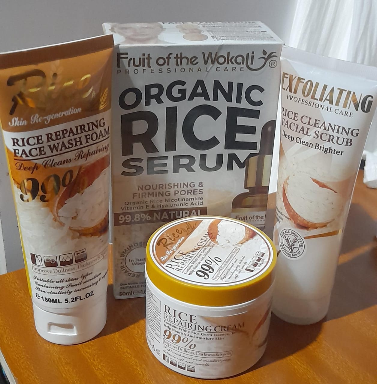Rice repairing face wash foam, serum, cream and facial scrub