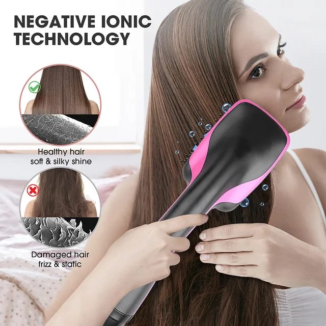 3-in-1 Hair Straightener Brush 
with Anti-Scald Feature, - 110-240V  - 1000W - Travel Size, Negative ions - Fast Heating
