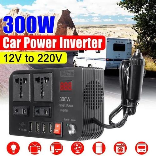 300W Car Power Inverter Dc to Ac 12V to 220V with 4 Ac ports and 4 USB outlets plus cigarette lighter