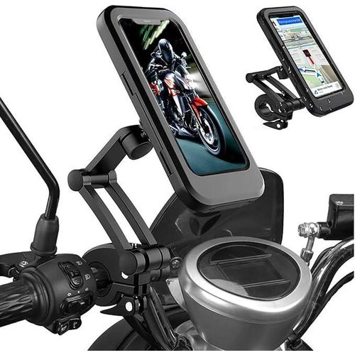 Anti-Theft Waterproof Motorcycle Phone Holder Bike Phone Mount 1" Ball Handlebar Stem Mobile Holder with Double Socket Arms 720° Rotation Base