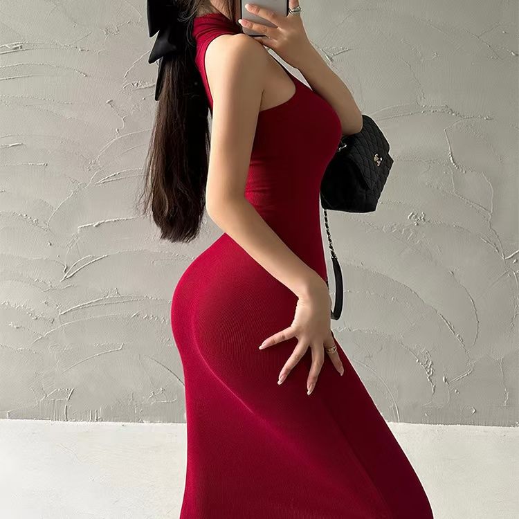 Sexy Sleeveless Bodycon Dress for Women, Summer Fashion Stretchy Ribbed Long Pencil Dress